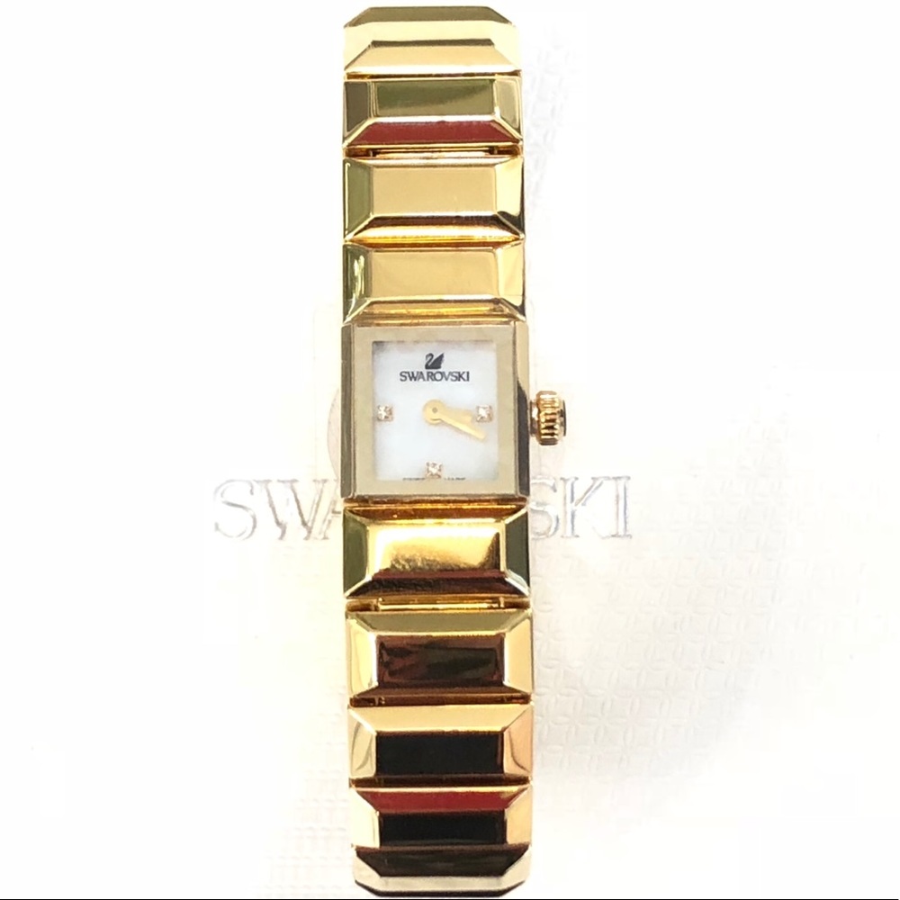 NWOT💎Swarovski💎Baguette Gold Bangle Watch0999987